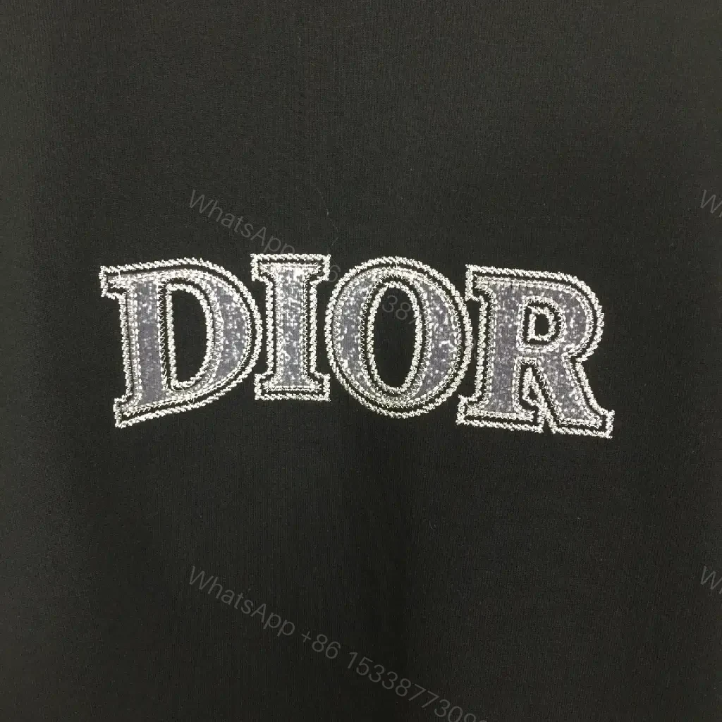 View 2 of Black Crew Neck Tee with Bold Dior Stitch Logo Short-Sleeve T-Shirt