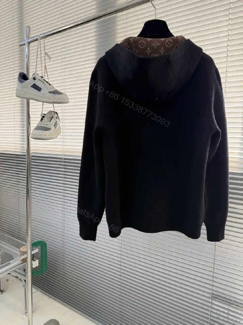 View 4 of Black Zip Hoodie Jacket - Luxury LV-Inspired Accent, Black, Cotton Blend, Modern, Everyday Wear