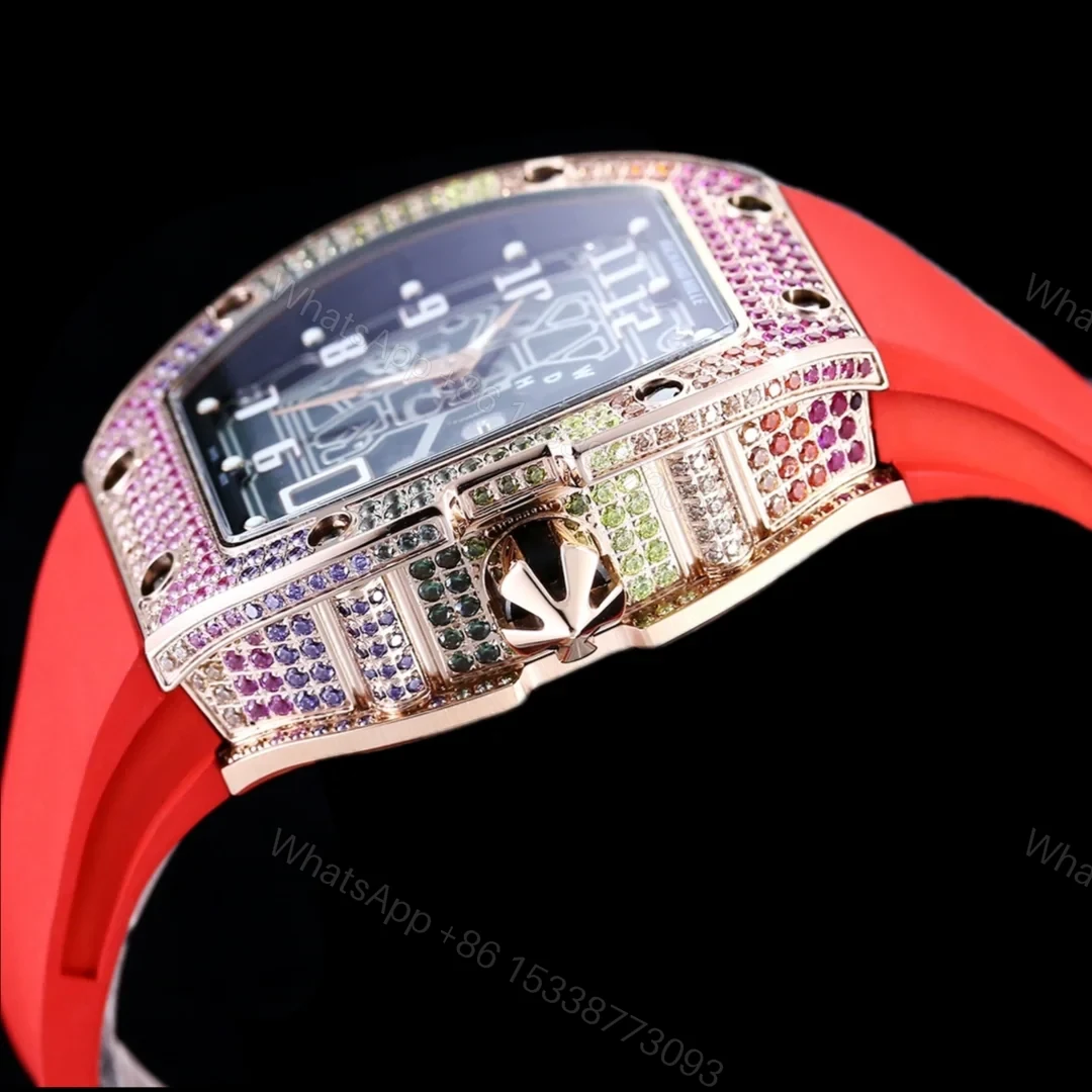 View 5 of Richard Mille RM67-01 Automatic Ultra Thin Skeleton Watch 38/48MM Barrel Case Red Strap Digital Hour Markers Premium Edition RM67-01-AT-RED-SK48