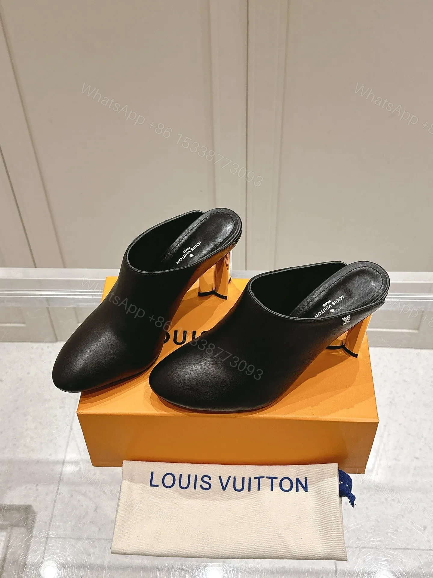 View 5 of LV Women Black Leather Mules Heels