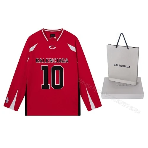 View 6 of Balenciaga Clothes NBA Collab Health Mesh & Color-Block Long-Sleeve T-Shirt Black/Red/White