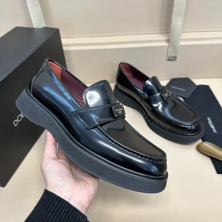 View 4 of Lux Polished Leather Loafers with Subtle Hardware Elevation