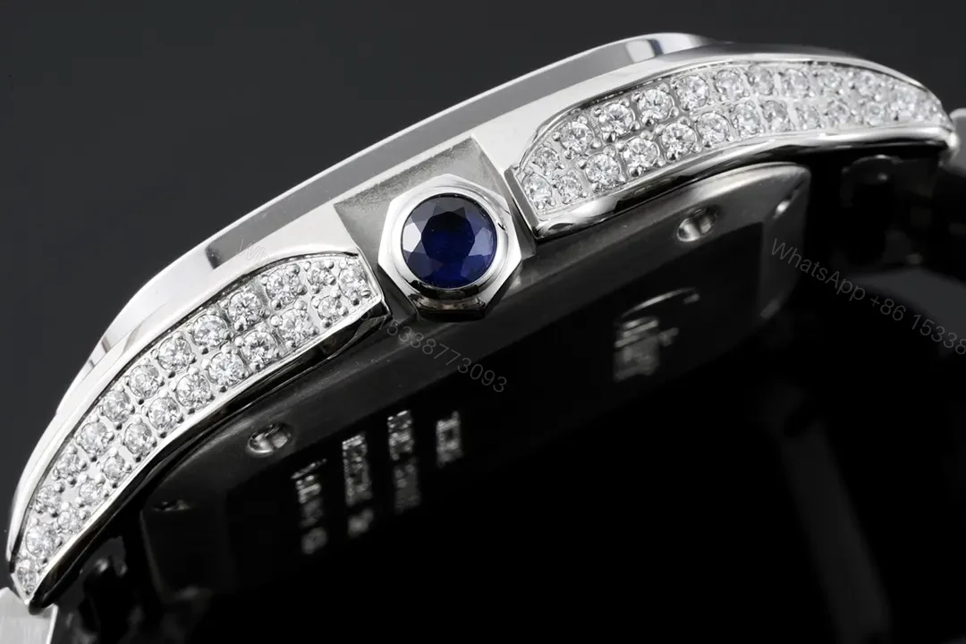 View 3 of JF Factory Santos de Cartier Women’s Watch – Stainless Steel Case, White Roman Dial, Blue Steel Sword Hands, Sapphire Crystal, Interchangeable Stainless Steel and Leather Straps, QuickSwitch System, Double Folding Clasp, 35.1mm x 8.83mm, 100m Water Resistant