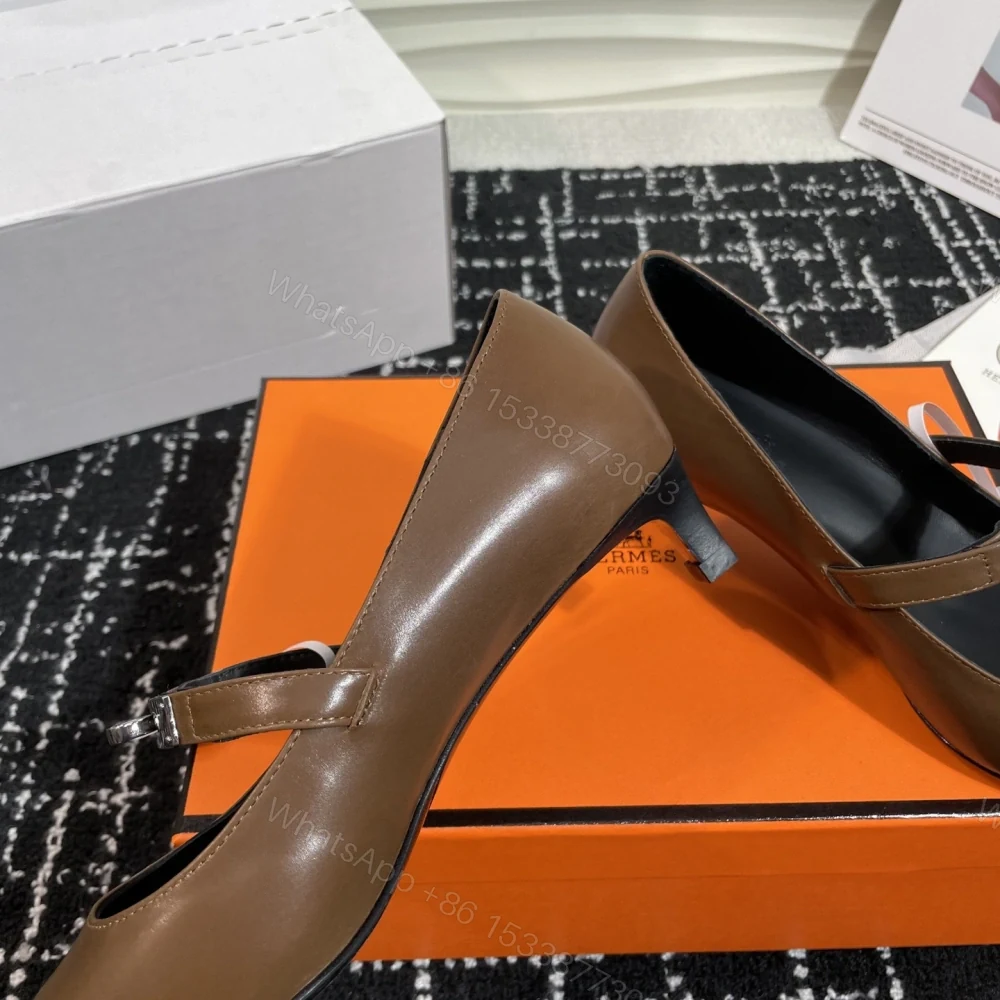 View 7 of 高仿Hermes*Kelly系列H251007Z03小牛皮高踭鞋木色4CM免檢版