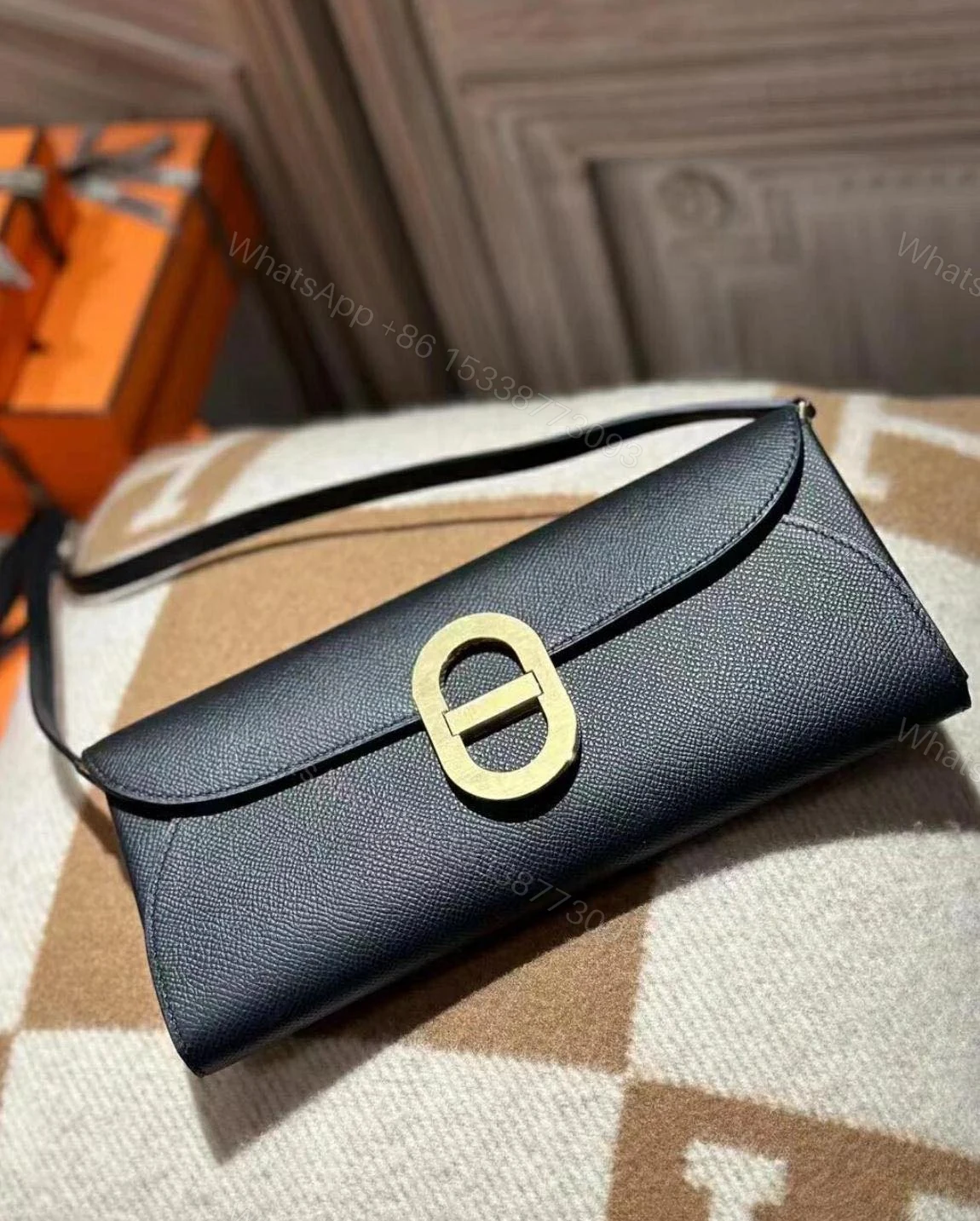 View 2 of Hermes Maillon to go Black Epsom Gold Hardware