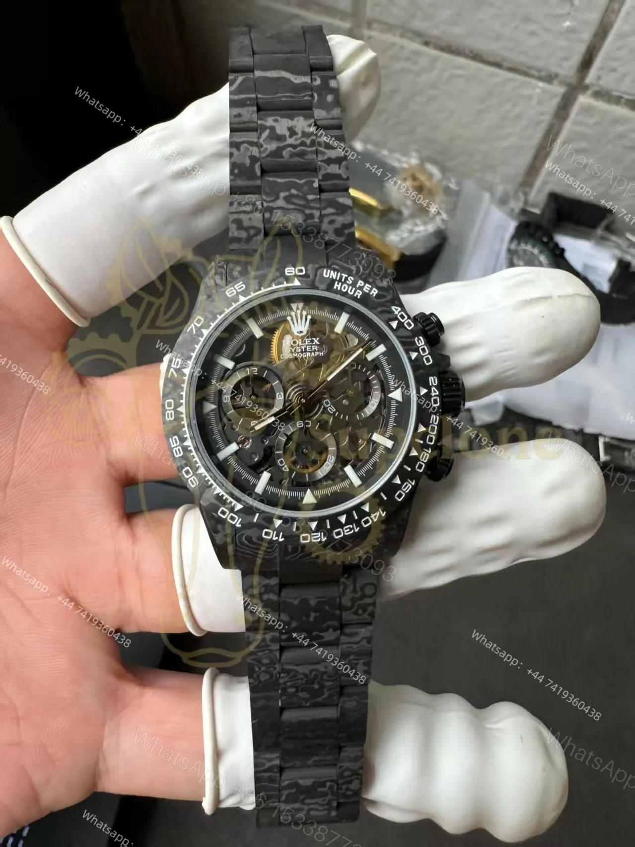 Rolex Super Clone Carbon Fiber Daytona Skeleton Black & White Bezel Carbon Bracelet — view 1