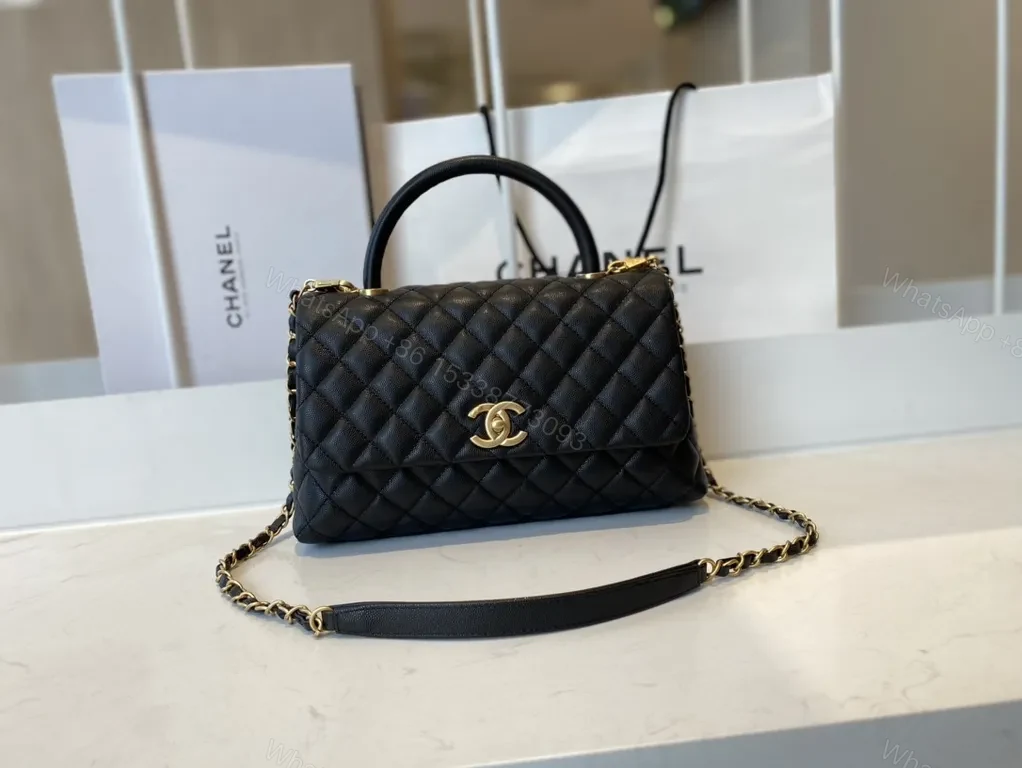 View 2 of Black Quilted Leather Bag with Gold Hardware â€“ Classic Chic Style, Top-Handle/Chain Straps, Compact Dressy Essential