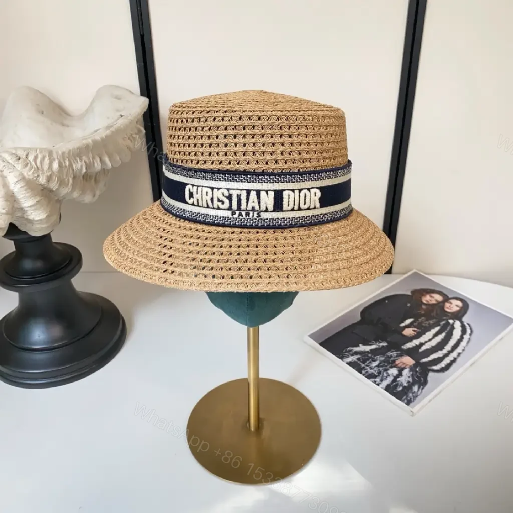 View 3 of Natural Fiber Straw Hat, Bucket Style, Tight Circular Weave, Navy Band