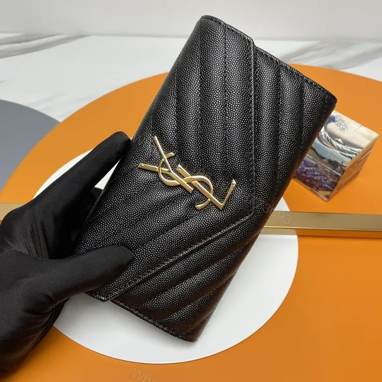 View 9 of Noir Leather Quilted YSL Wallet Clutch with Chain