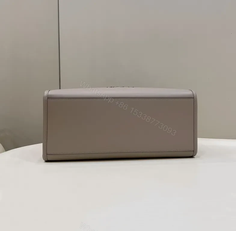 View 2 of Taupe Structured Tote with Fendi Flair â€” Crystal Logo Carryall