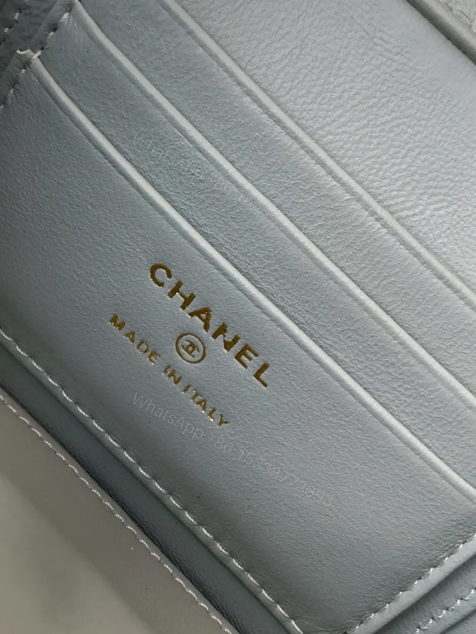 View 9 of Light Blue Quilted Mini Bag with Gold Accents and Chain