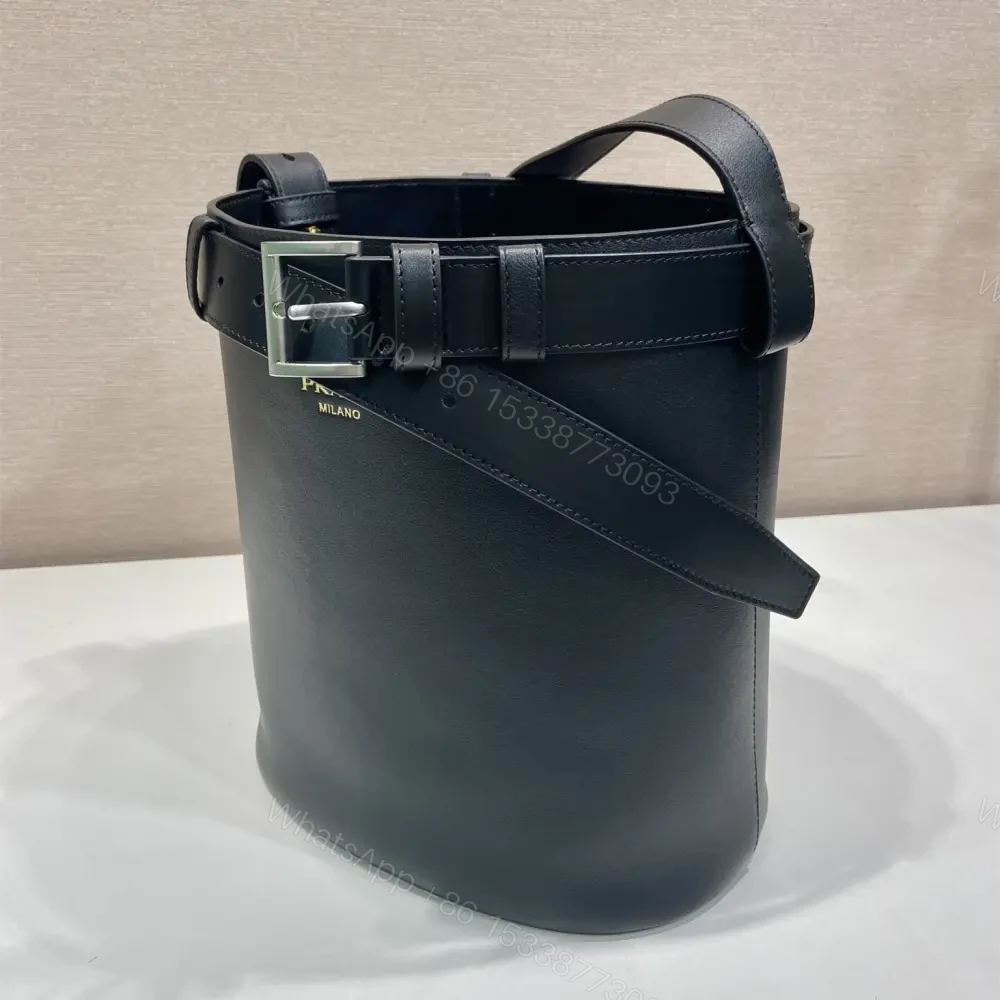 View 4 of 高仿Prada*Buckle系列1BE085小牛皮水桶包黑色免檢版
