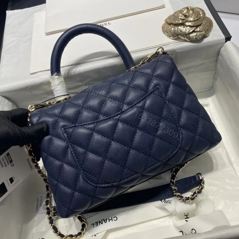 View 9 of Navy Quilted Bag with Gold Chain - Luxe Chanel-Inspired Tote