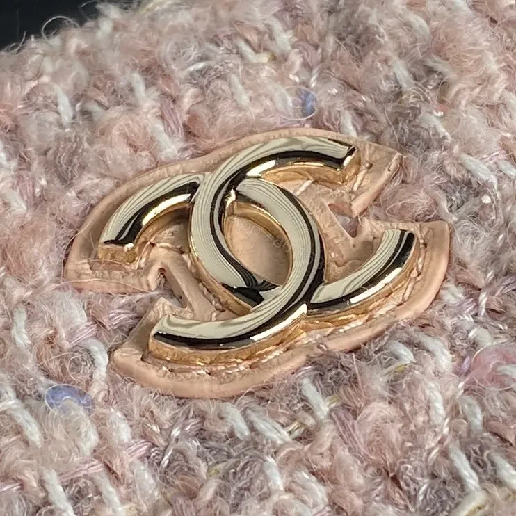 View 5 of Chanel 24B Cc Quilted Chain Top Handle Pink Tweed / Sequin