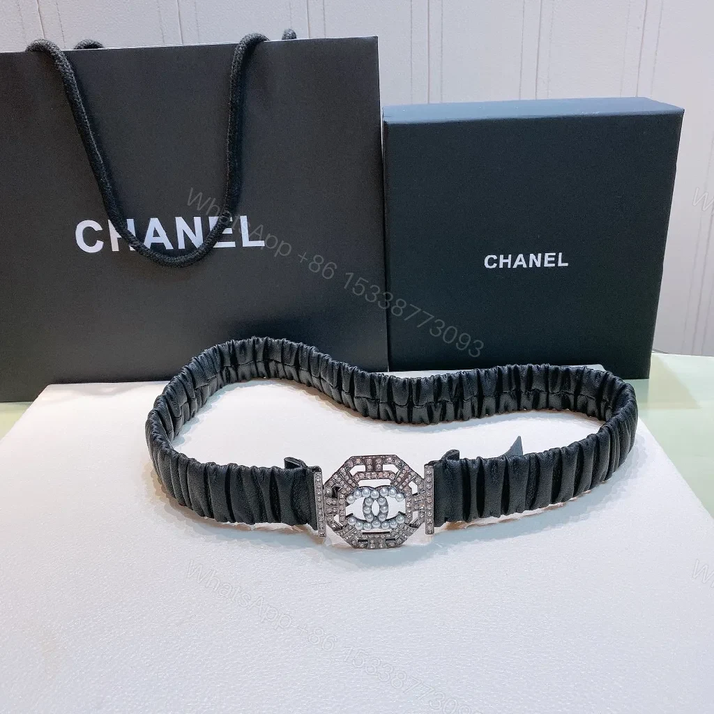Black Satin-Striped Belt: Crystal Buckle, Luxe Style — view 1