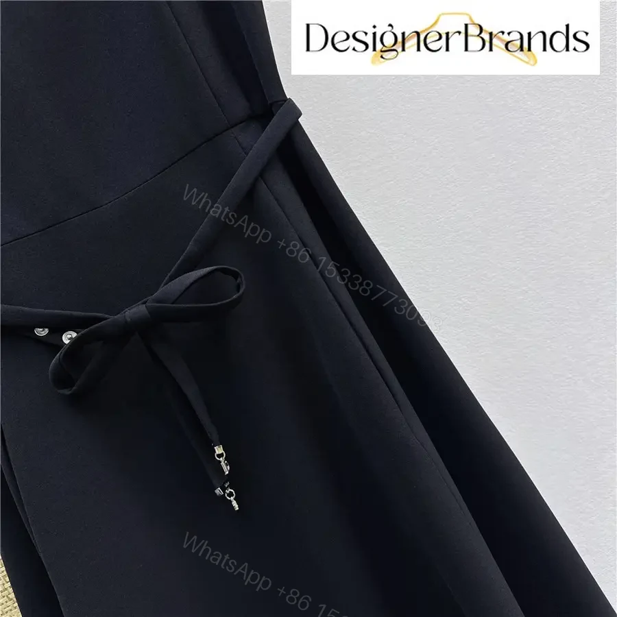 View 7 of Dior Black Mid-Length Lace-Paneled Belted Dress