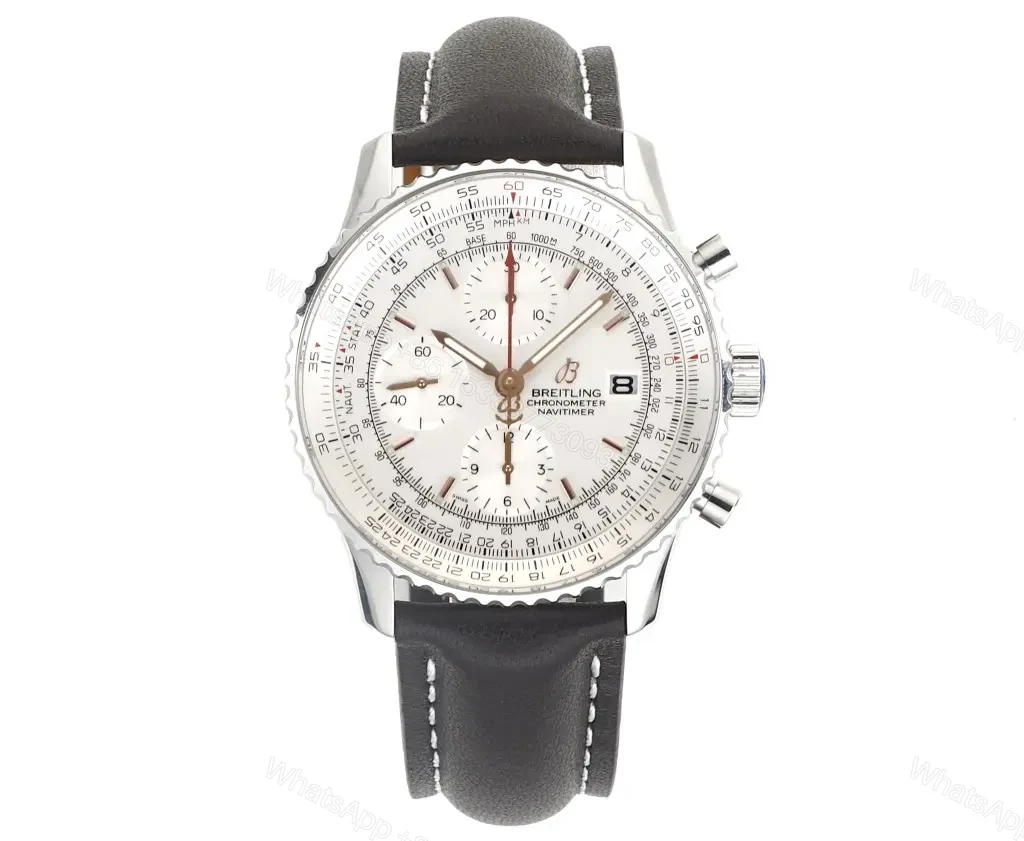 OM Factory Breitling Navitimer B01 Chronograph 43mm Stainless Steel Watch with Black Leather Strap — view 1