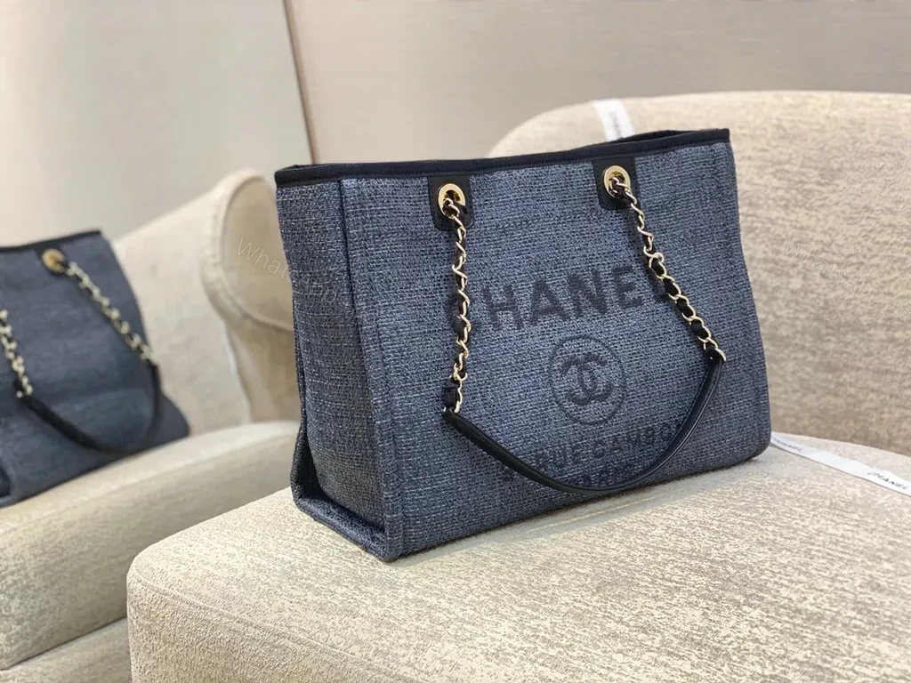View 3 of Denim-Texture Chanel-Inspired Tote: Subtle Luxe Carry
