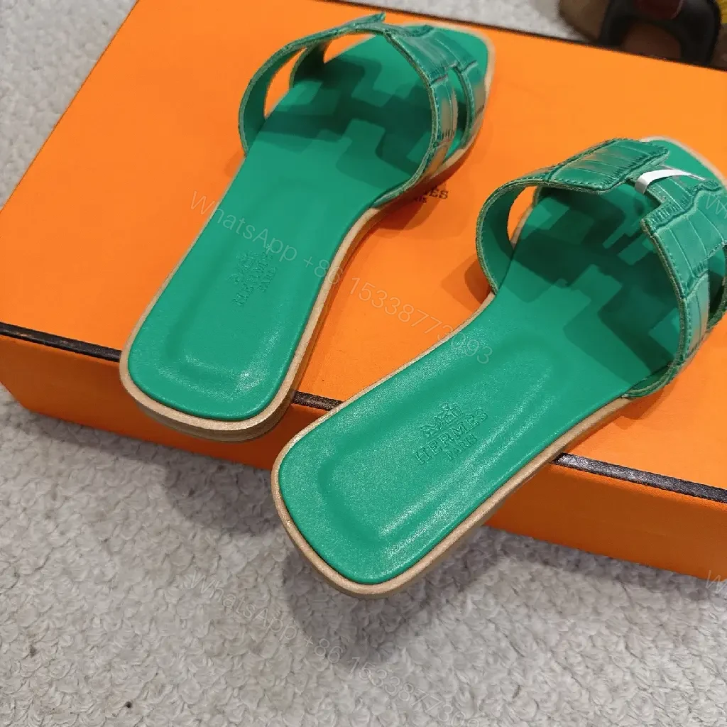 View 7 of Vivid Green Leather Slide: Luxe Comfort, Everyday Chic