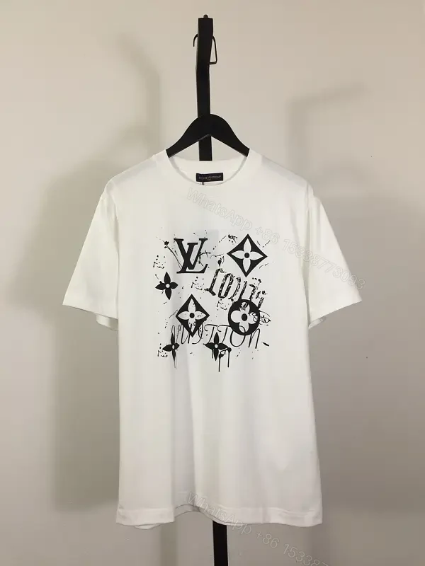 White Cotton LV-Inspired Graphic Tee - Bold Modern Streetwear — view 1