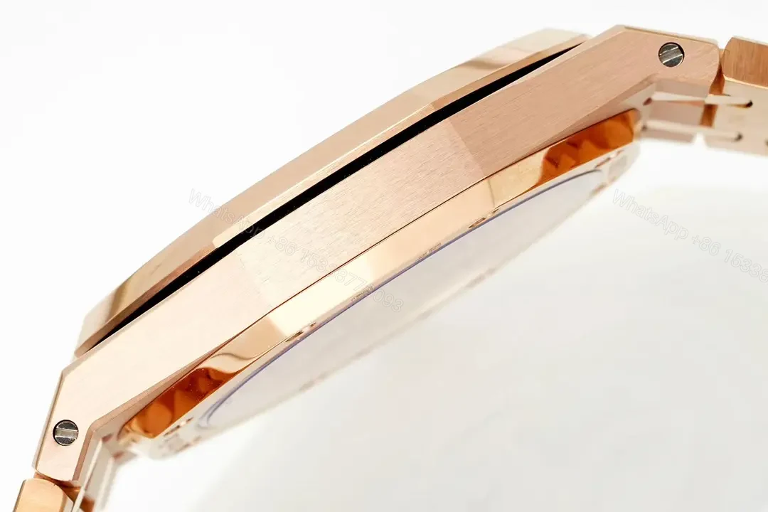 View 8 of KZ Factory Audemars Piguet Royal Oak 15202 Rose Gold Watch with White Dial and Petite Tapisserie Pattern