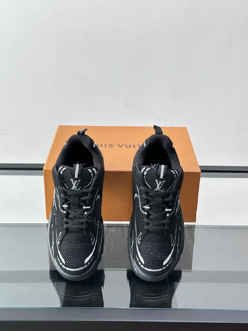 View 4 of Black Mesh Louis Vuitton Style Chunky Sneakers