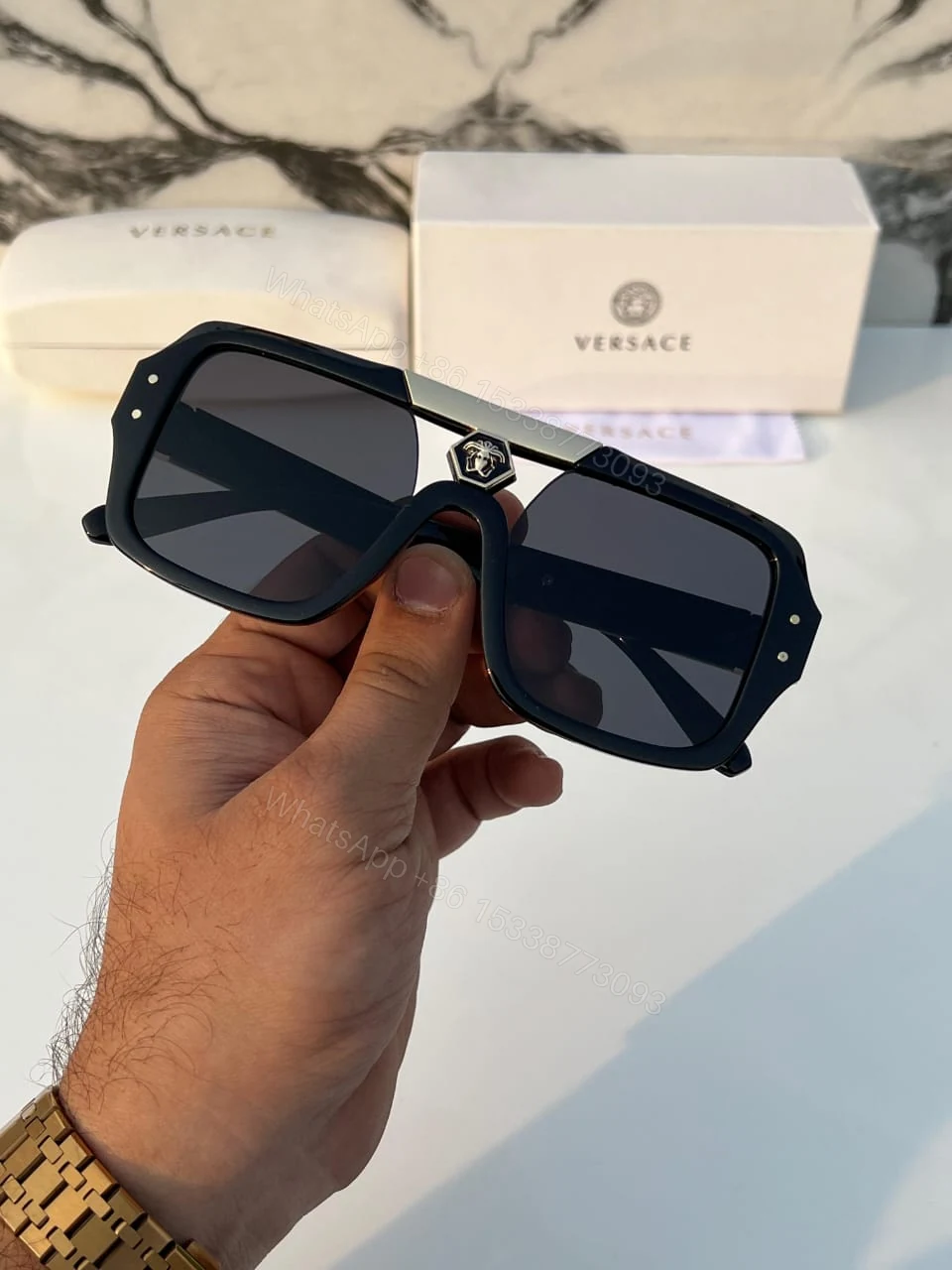 View 6 of Versace Rectangular Sunglasses Gray/Black