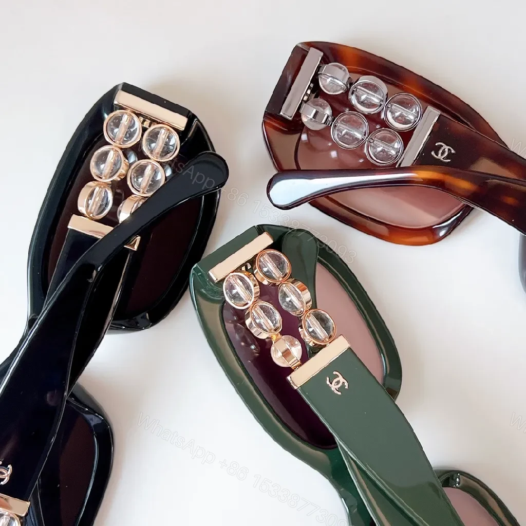 View 6 of Oversized Square Sunglasses: Black/White + Rose-Gold Chain Luxe Frame