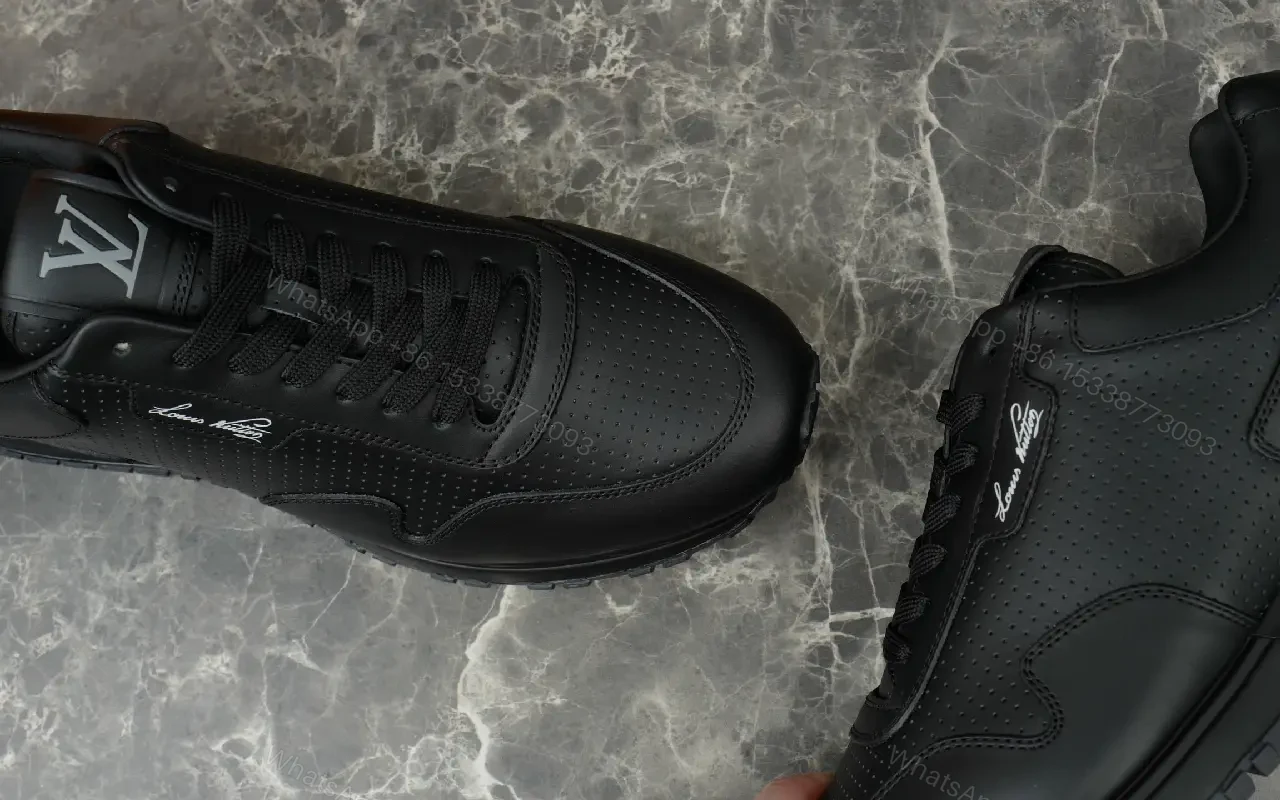View 5 of Black Leather Sneakers Casual Louis Vuitton Style Signature LV Logo Sneaker