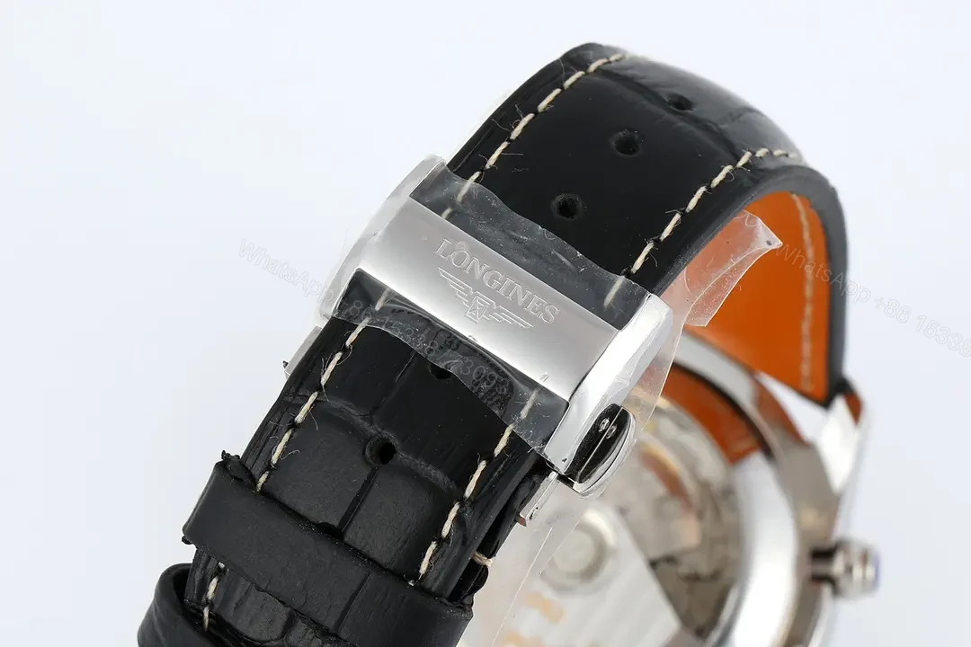 View 8 of Longines Master Collection Moonphase Eight Hand V4 Edition Black Dial Stainless Steel Case Leather Strap