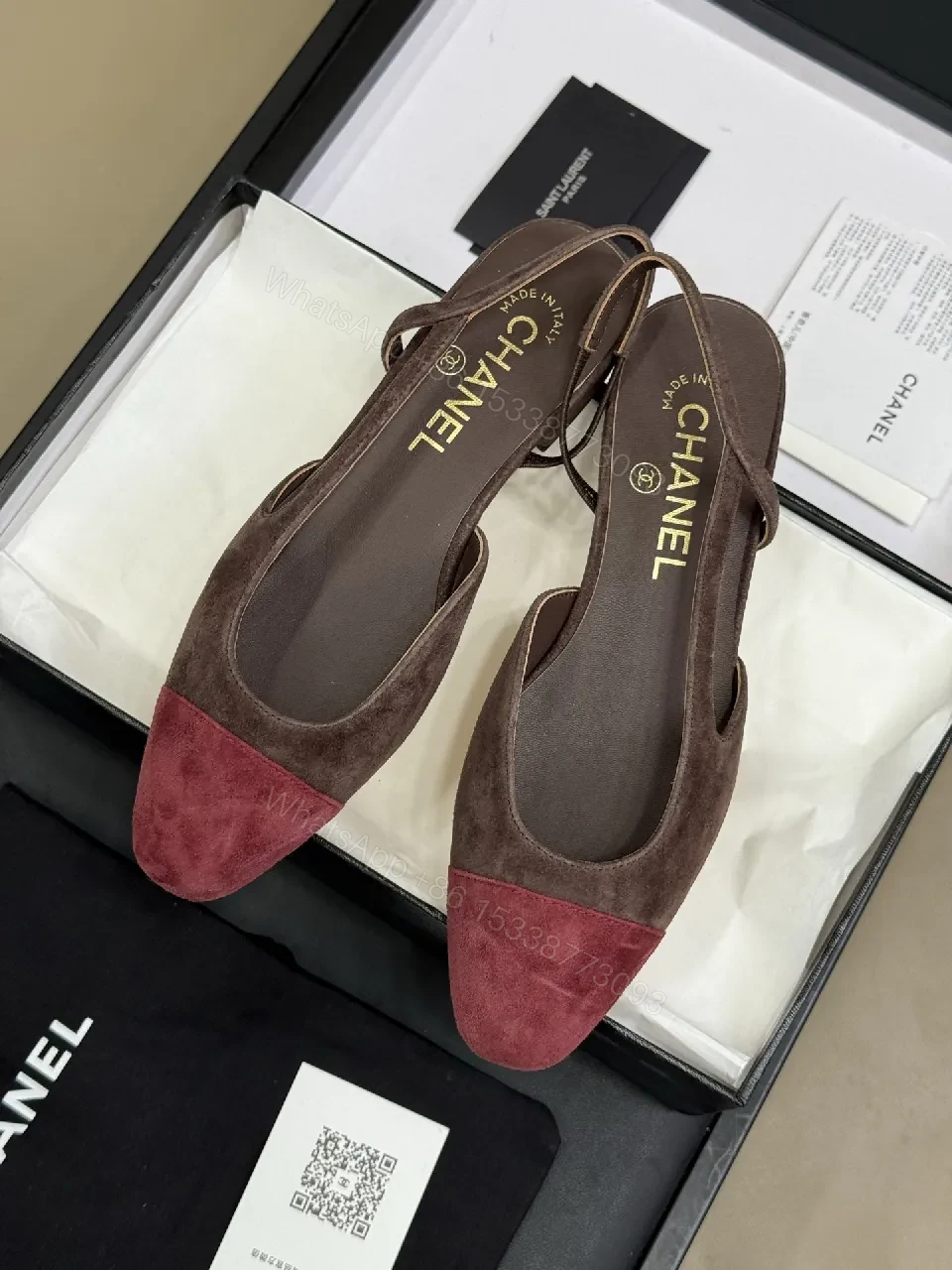 View 2 of Two-Tone Suede Slingback Flats with Red Cap Toe - Modern Minimalism