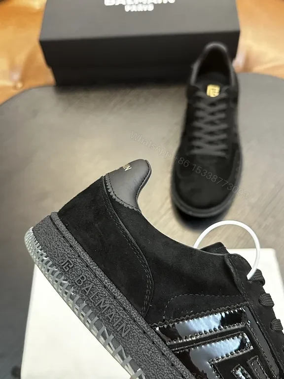 View 4 of Black Suede Leather Sneaker — Gold Embellished, Low-Top, Replica Balmain Style