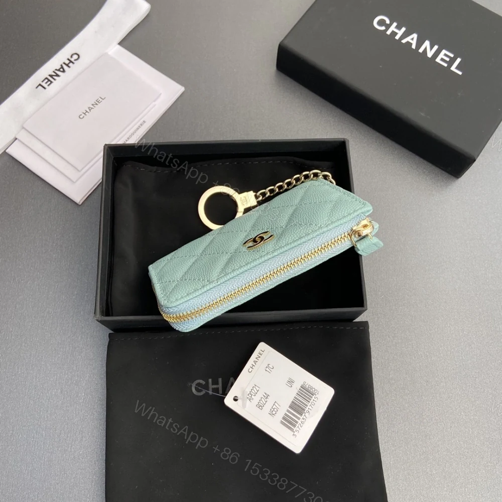 View 4 of 高仿Chanel*AP0223零錢包礦物藍魚子醬金扣免檢版