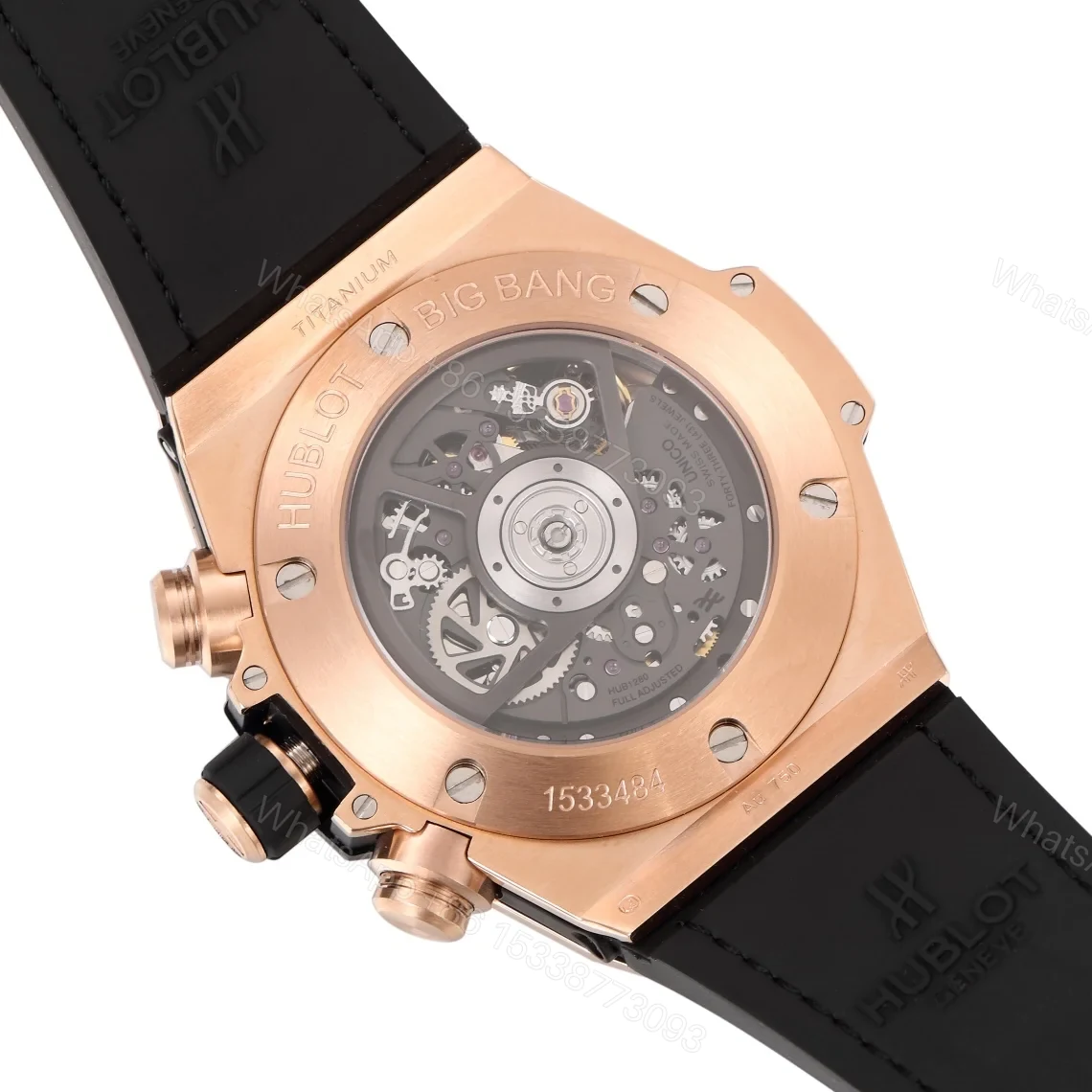 View 8 of Hublot Big Bang Rainbow Replica 45MM Premium Rose Gold Case Purple Orange Leather Strap Edition RG-HUBLOT-RAINBOW-RG-45
