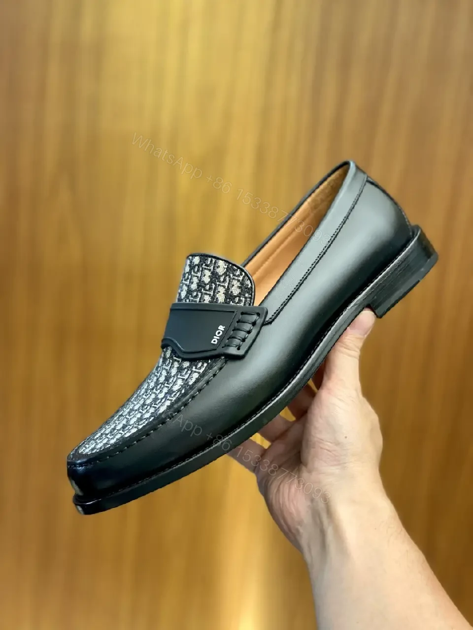 View 7 of Black Leather Dior-Pattern Slip-On Loafers