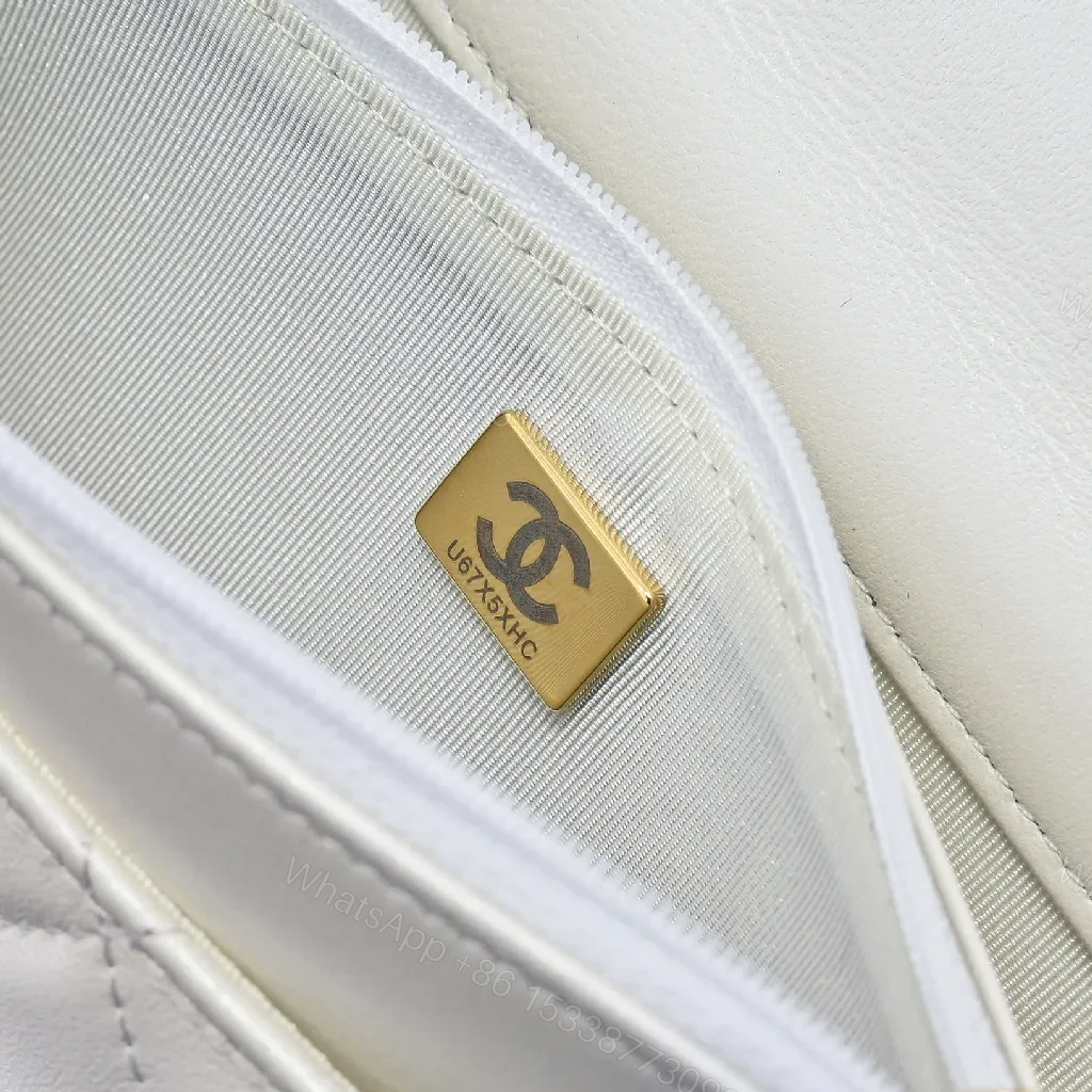 View 3 of Quilted Mini Bag: White Calfskin, Gold Chain, Luxe Silhouette
