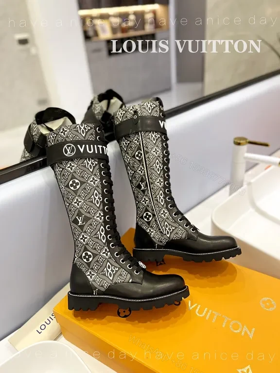 View 7 of Bold Monogram Knit Boots - LV-Inspired Halo Lug Sole Boots
