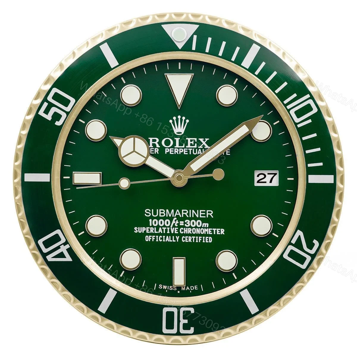 ROLEX WALL CLOCK – SUBMARINER GREEN GOLD — view 1