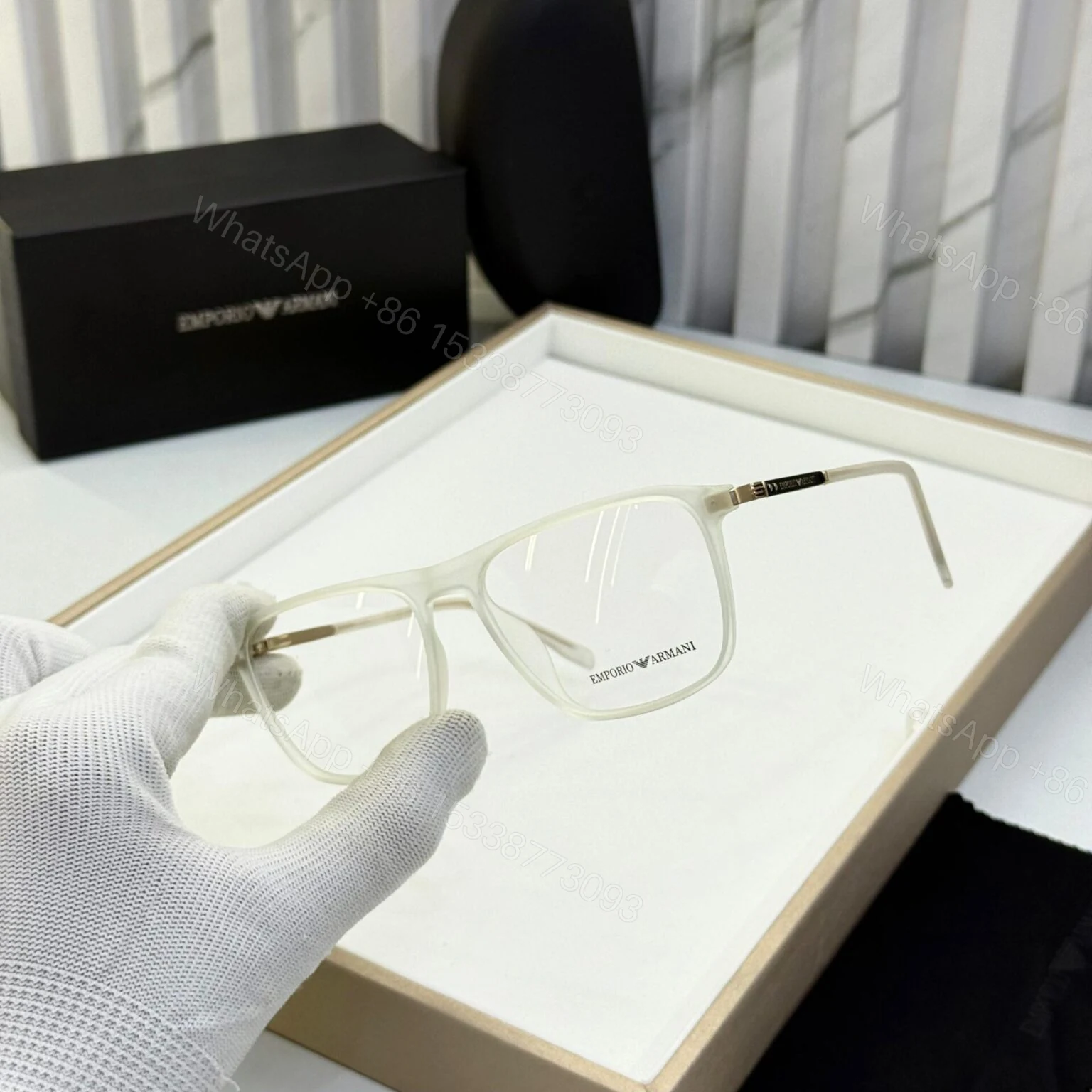 View 2 of Emporio Armani Transparent Rectangular Eyeglasses