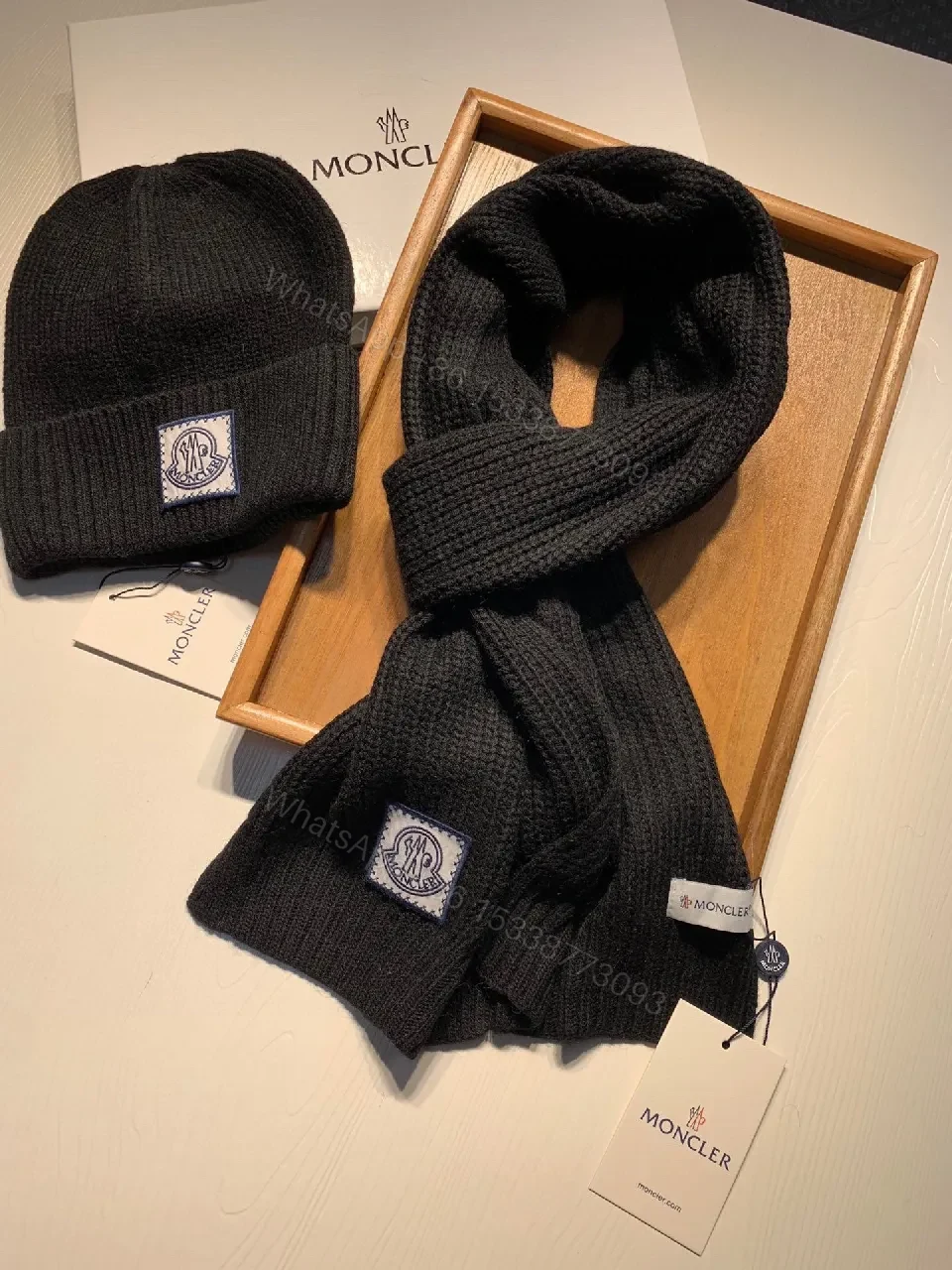 View 3 of Cozy Black Knit Beanie & Scarf Set — Warm, Luxurious Twist
