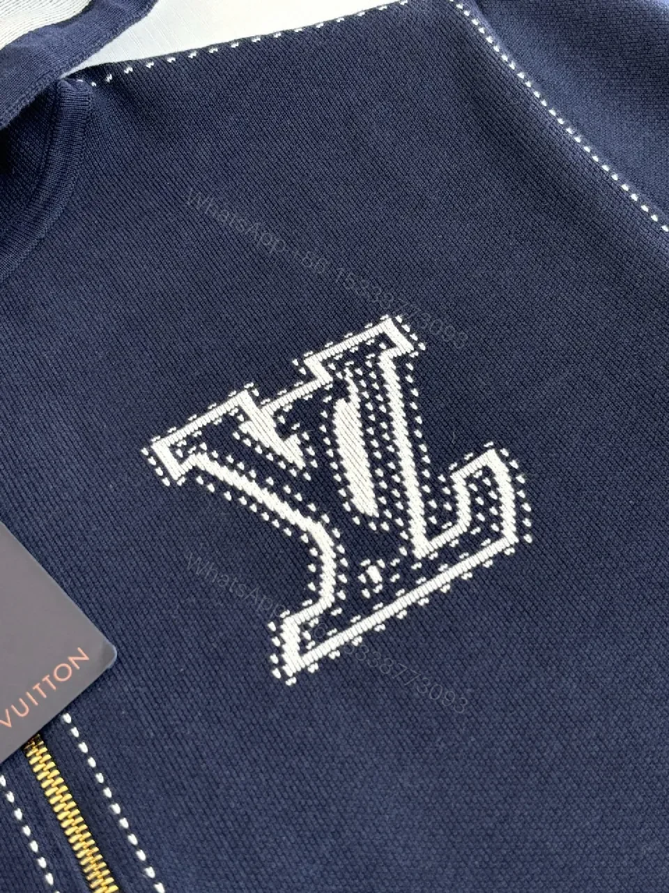 View 11 of Navy Corduroy Zip Hoodie with Luxury Logo Accent