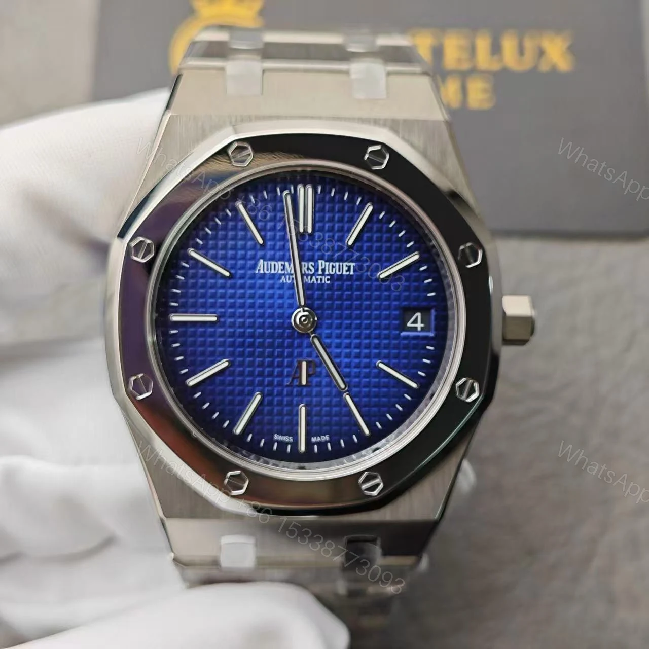 View 4 of Replica Audemars Piguet Royal Oak Jumbo Extra-Thin Blue 15202IP.OO.1240IP.01