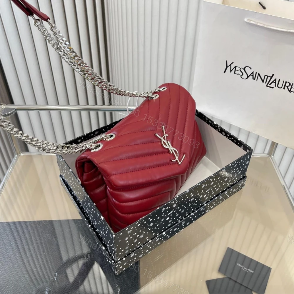 View 5 of Saint Laurent Loulou Small Chain Bag In Quilted Y Wine Red 25Cm