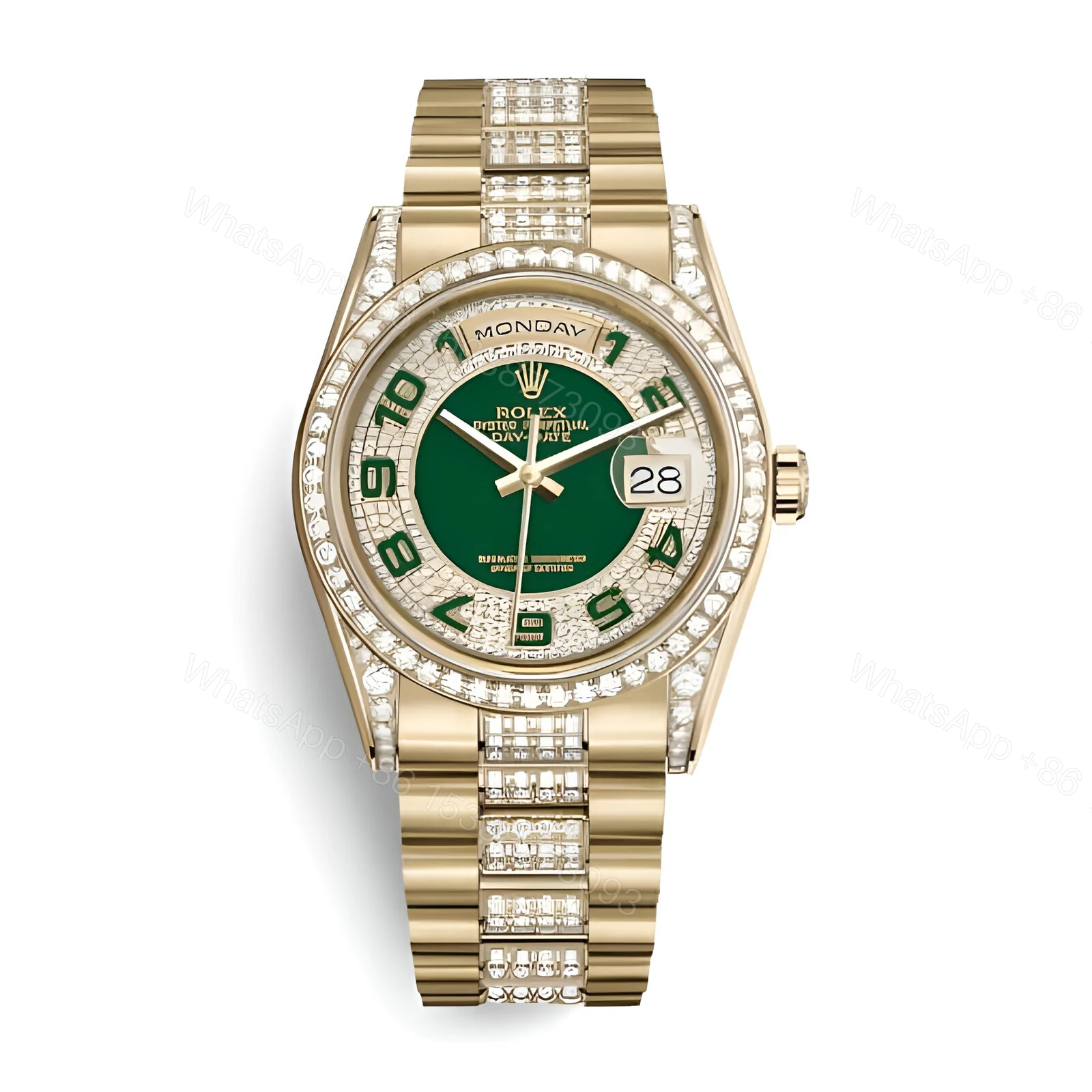 Rolex Datejust Yellow Gold Green Dial Iced out 118348 Replica — view 1