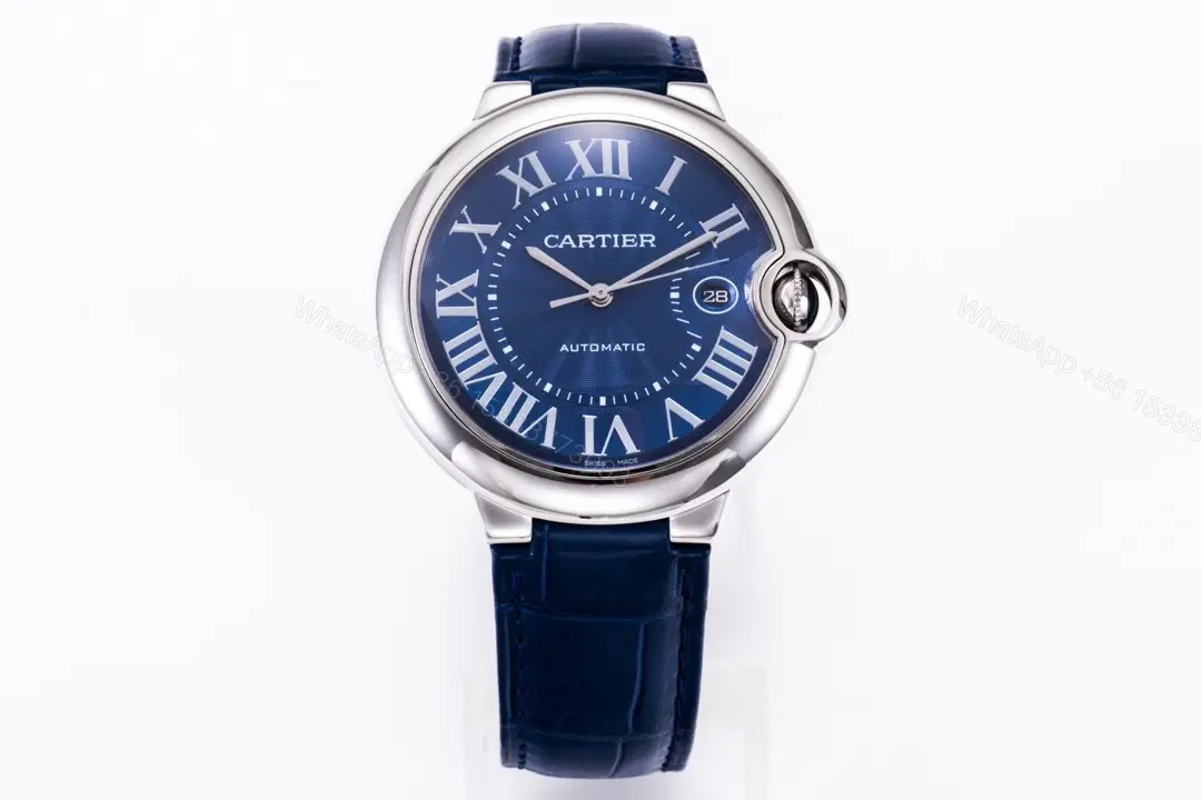 JF Factory Cartier Ballon Bleu 42mm Blue Dial Stainless Steel Automatic Watch with Mississippi Alligator Leather Strap — view 1