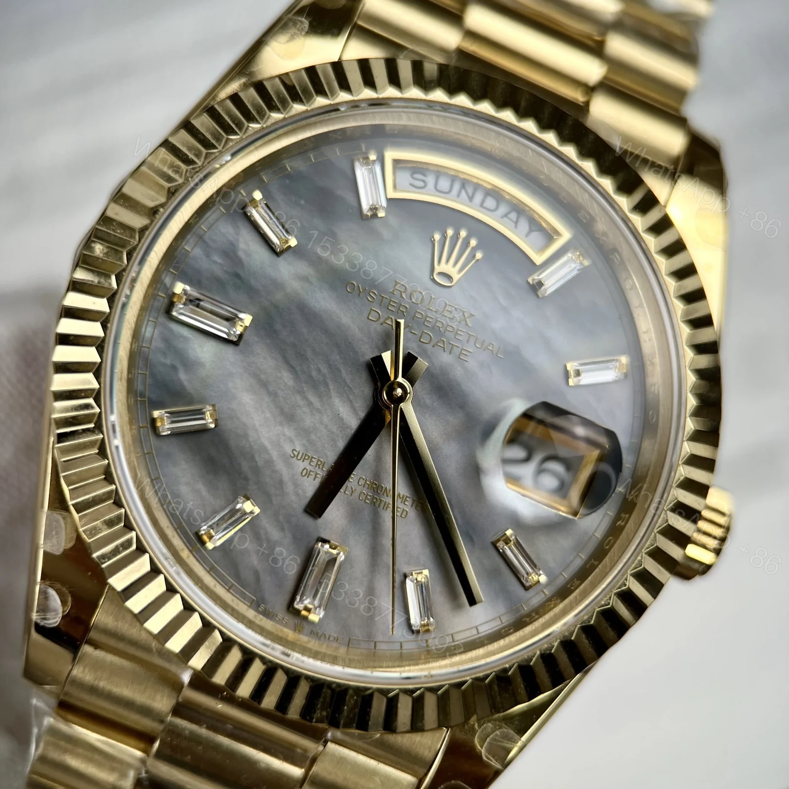 View 4 of Superclone Rolex Day-Date White Mother-of-Pearl Diamond Dial 128238-0123 36 mm