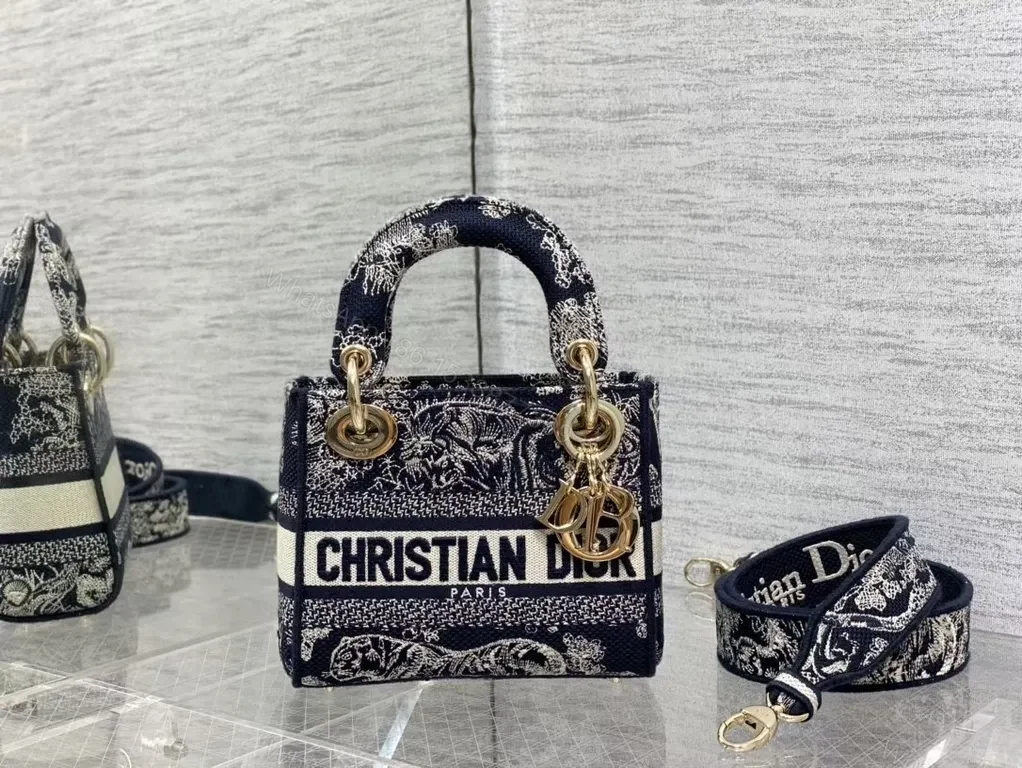 Navy Tapestry Mini Tote: Dior Logo Luxe Carryall — view 1