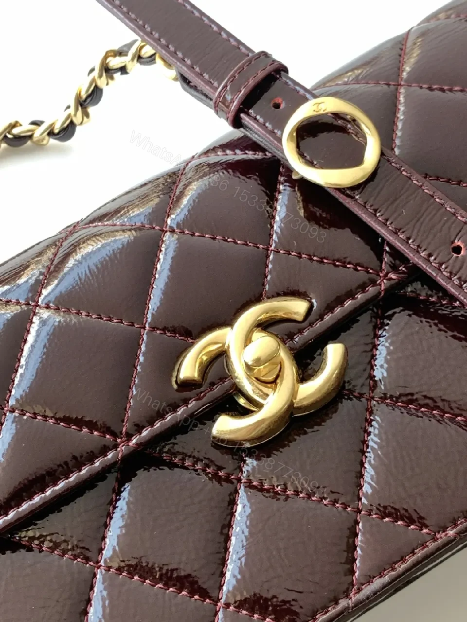 View 6 of Glam Quilted Burgundy Leather Shoulder Bag, Compact Luxury