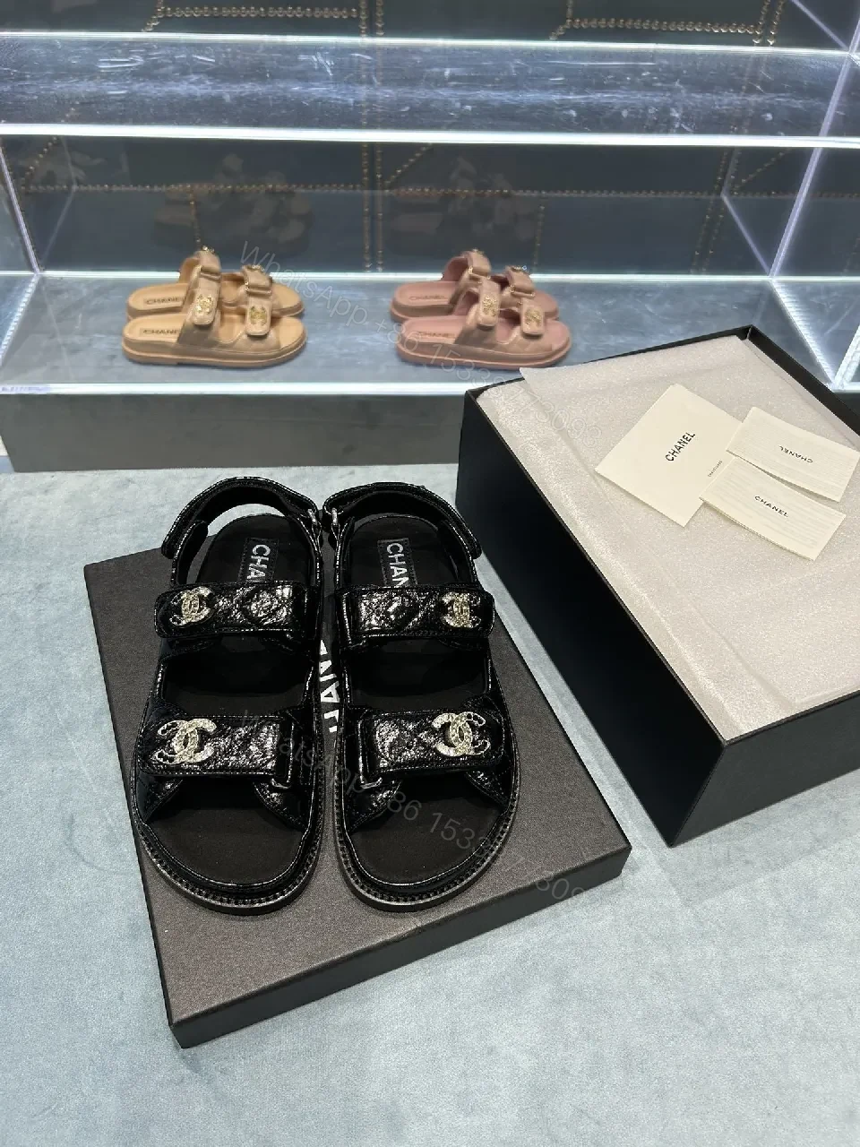 Black Patent Sandals with Logo Straps – Luxe Everyday Comfort — view 1