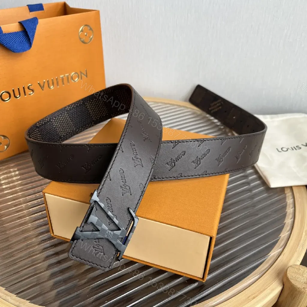 View 9 of Dark Brown Belt Monogram Pattern Slider Belt with LV Buckle